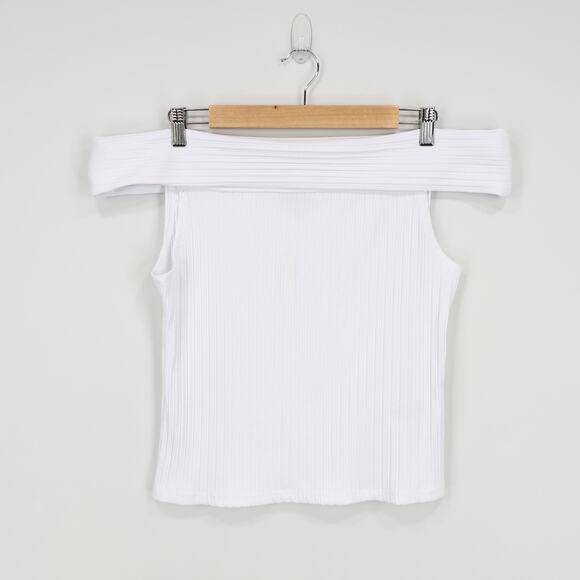 NWT Madewell Ribbed Off-The-Shoulder Top In Eyelet White Size Large - Picture 4 of 9